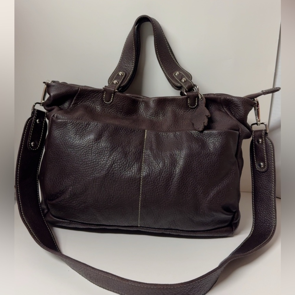VINTAGE ROOTS VILLAGE TRIBE TOTE HOBO SHOULDER BAG BROWN PEBBLE LEATHER - Picture 3 of 16